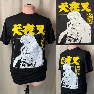 Inuyasha Graphic T-Shirt - Bold Yellow and White Design on Black - Size Medium